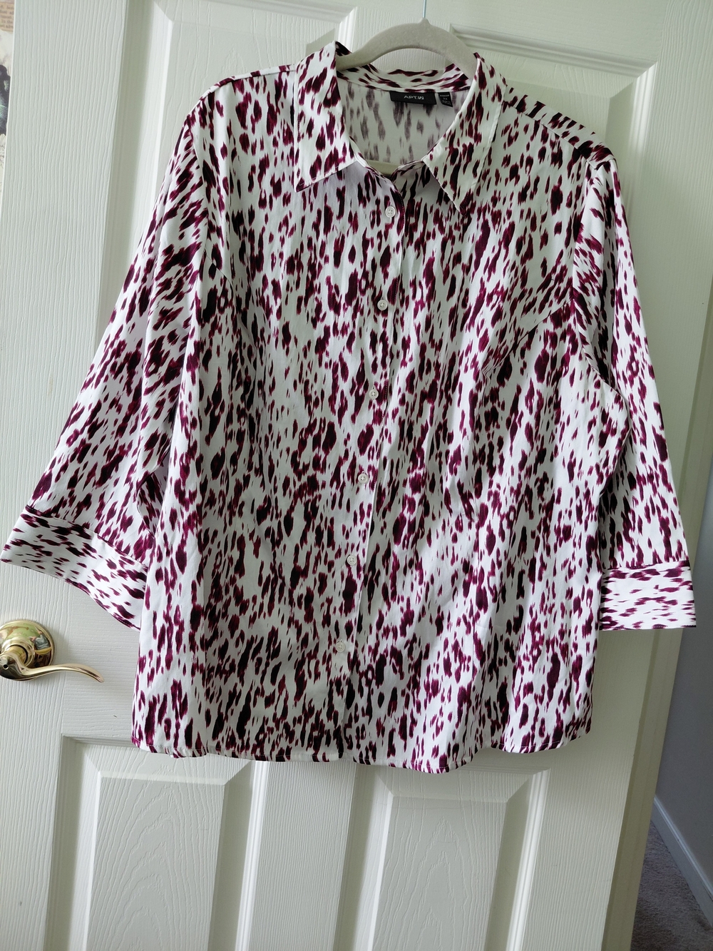 Apt. 9 White Blouse with Plum Spot Print